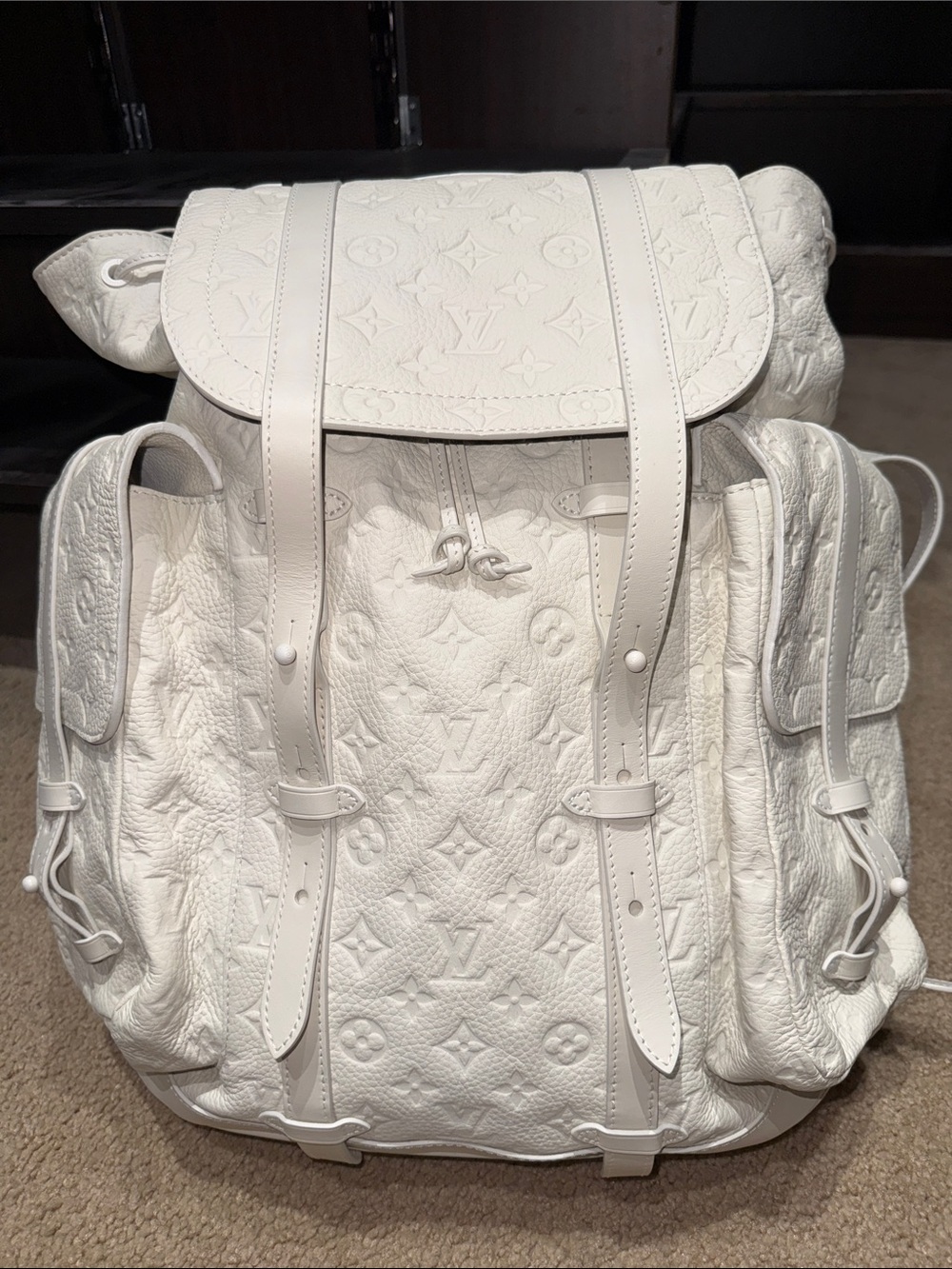 Louis Vuitton Virgil White Embossed cowhide Monogram Leather Backpack.